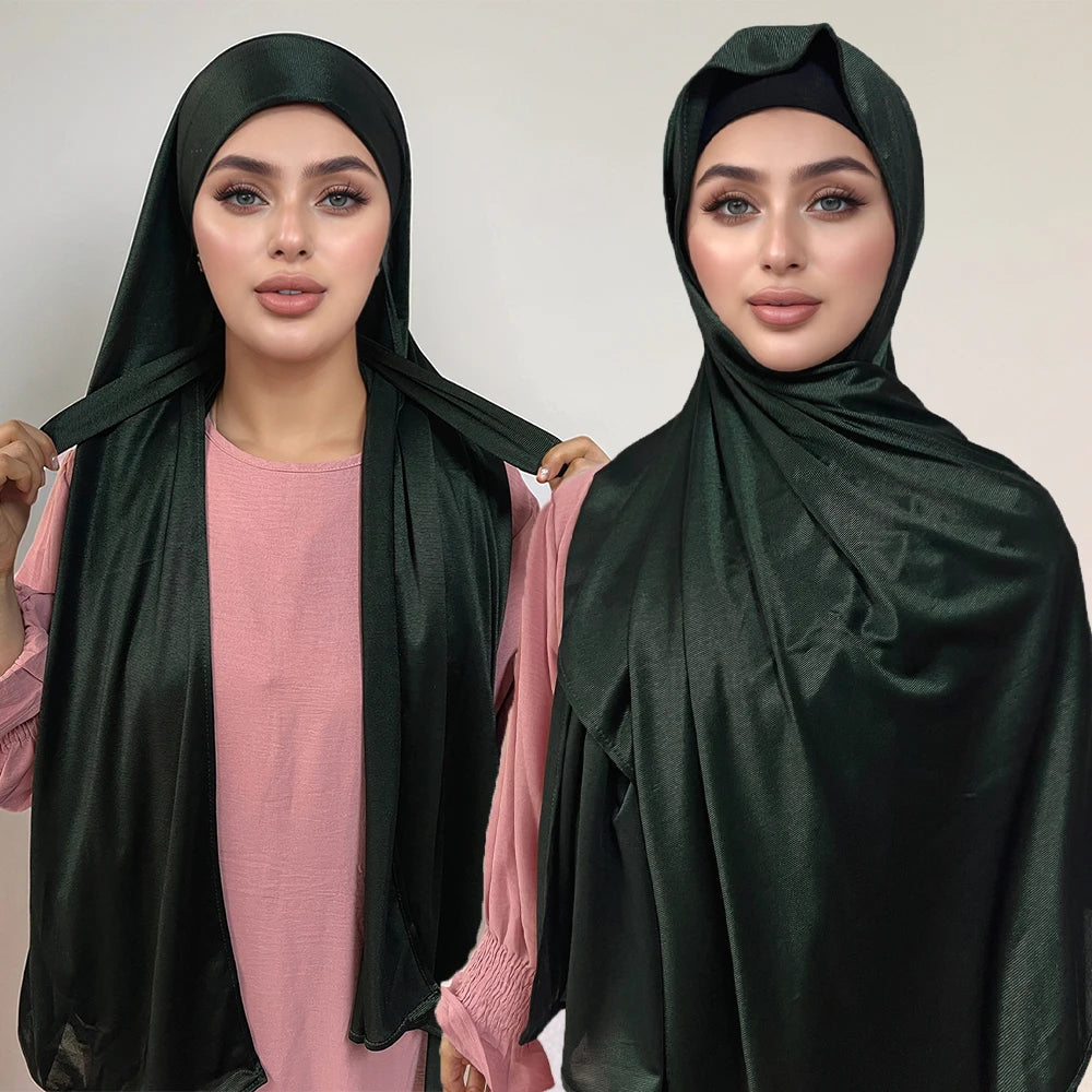 Saashi Instant Hijab with Band for Muslim Women Premium Bright Silk Scarf Wide Edge Shawl