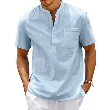 Saashi Men's Cotton Linen Henley Shirt – Casual Beach Top