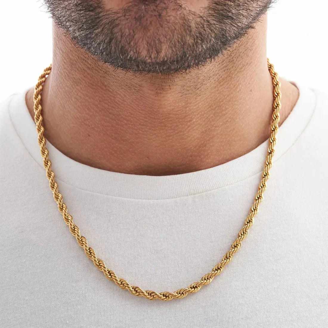Saashi Men's 3mm 925 Silver Plated 18K Gold Twisted Rope Chain Necklace.