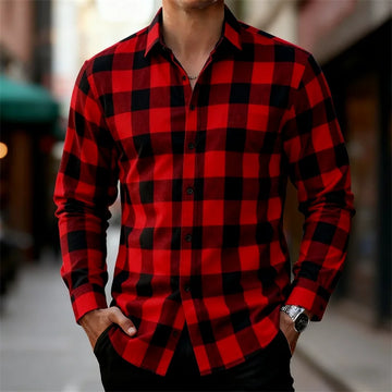 Saashi Men's Classic Plaid Long-Sleeve Retro Casual Shirt