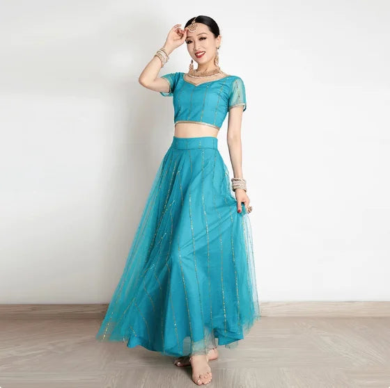 Indian Women's Dance Costume Sari Top Big Skirt