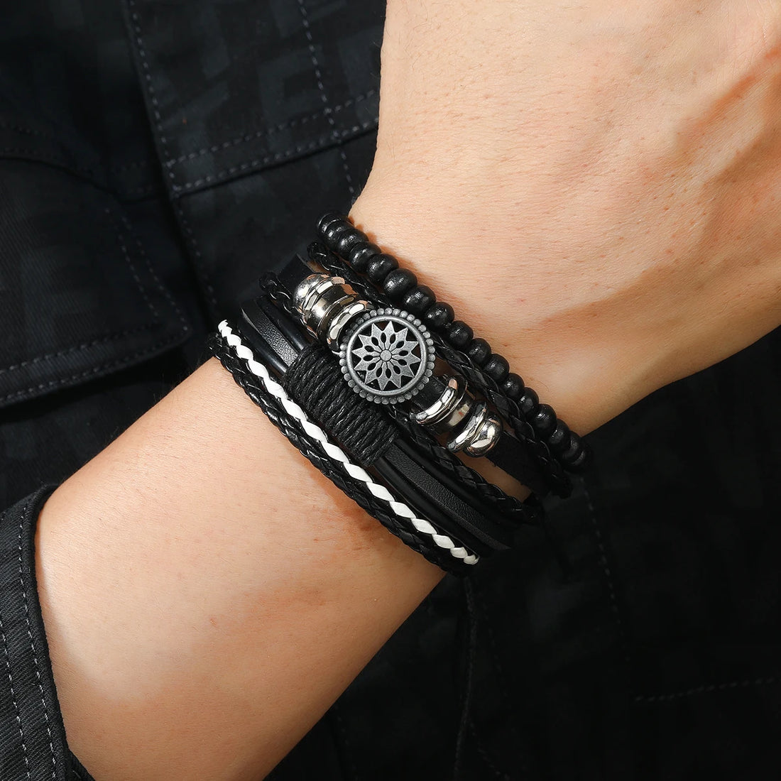 Saashi 4Pcs Braided Wrap Leather Bracelets Men Vintage Life Tree Rudder Ethnic.