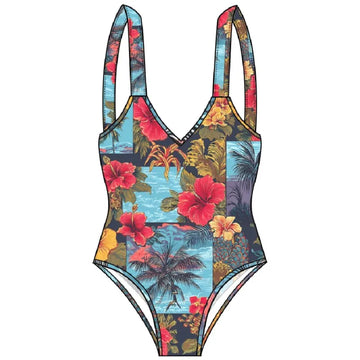 Saashi Women's Printed One-Piece Swimsuit with V-Neck and Backless Design