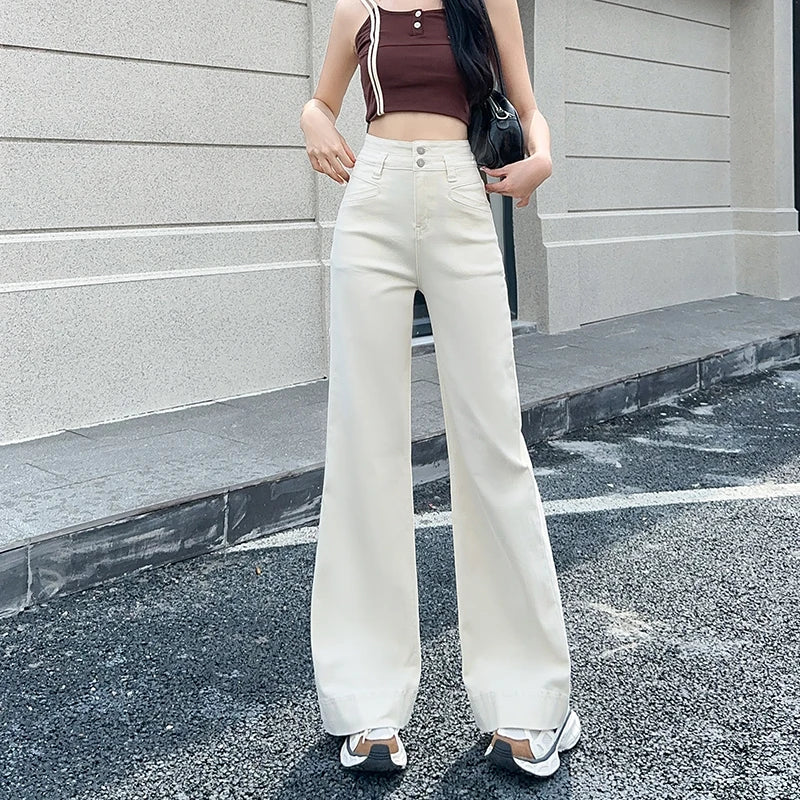 Saashi Women's Fashionable Versatile Wide Leg Micro Pull Up Jeans