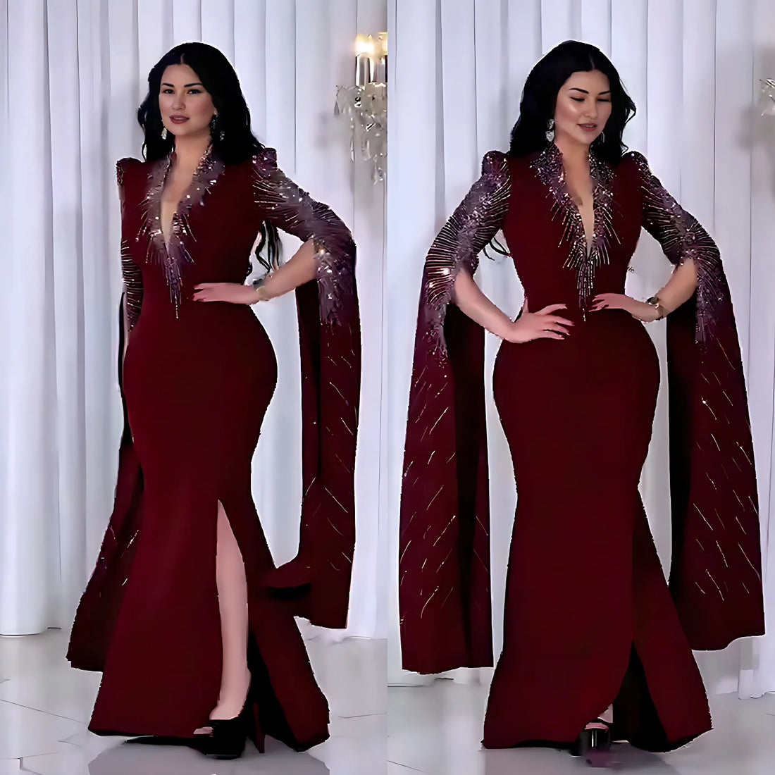 Saashi African Muslim Evening Dress for Women Luxury Sequin Maxi Abaya Dubai Style Gown