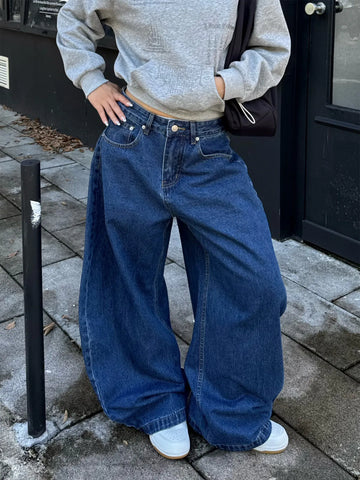 Saashi Women Blue Gothic Y2k Baggy Emo Jeans Harajuku Vintage Denim Aesthetic Oversize.
