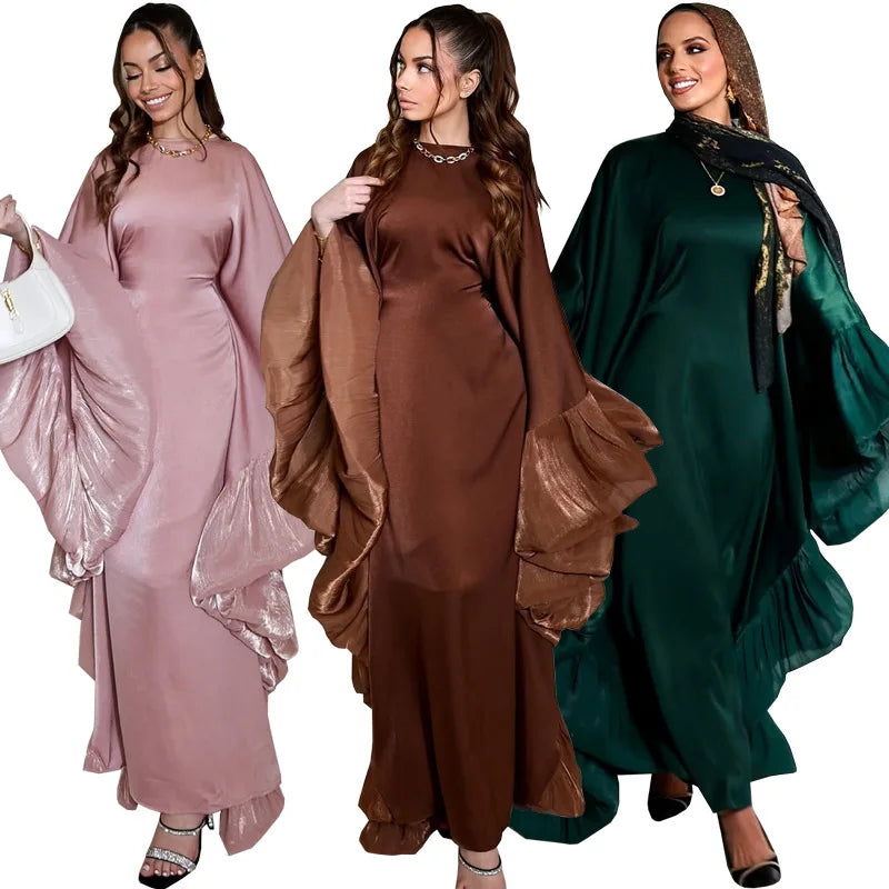 Saashi Luxury Dubai Abaya with Lace Sleeves for Muslim Women Modest Party Dress Robe Outfit