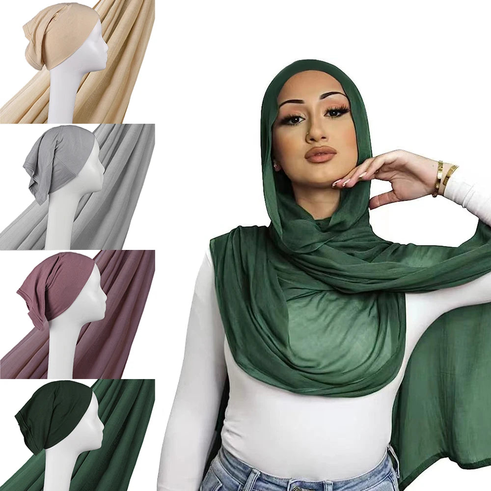 Saashi Oversized Viscose Rayon Hijab Scarf for Muslim Women with Jersey Inner Cap Shawl Wrap