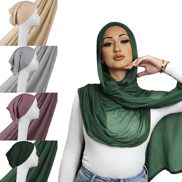 Saashi Oversized Viscose Rayon Hijab Scarf for Muslim Women with Jersey Inner Cap Shawl Wrap