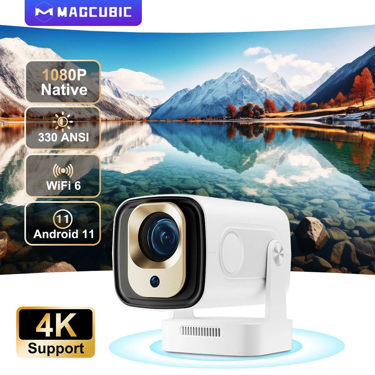 Saashi Magcubic Mini Projector Auto Focus 4K Native 1080P Android 11 Speaker Air Mouse Voice Assistant