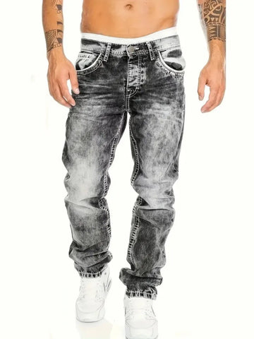 Saashi Men’s Slim Elastic Vintage Wash Denim Jeans Fashionable Streetwear Trousers