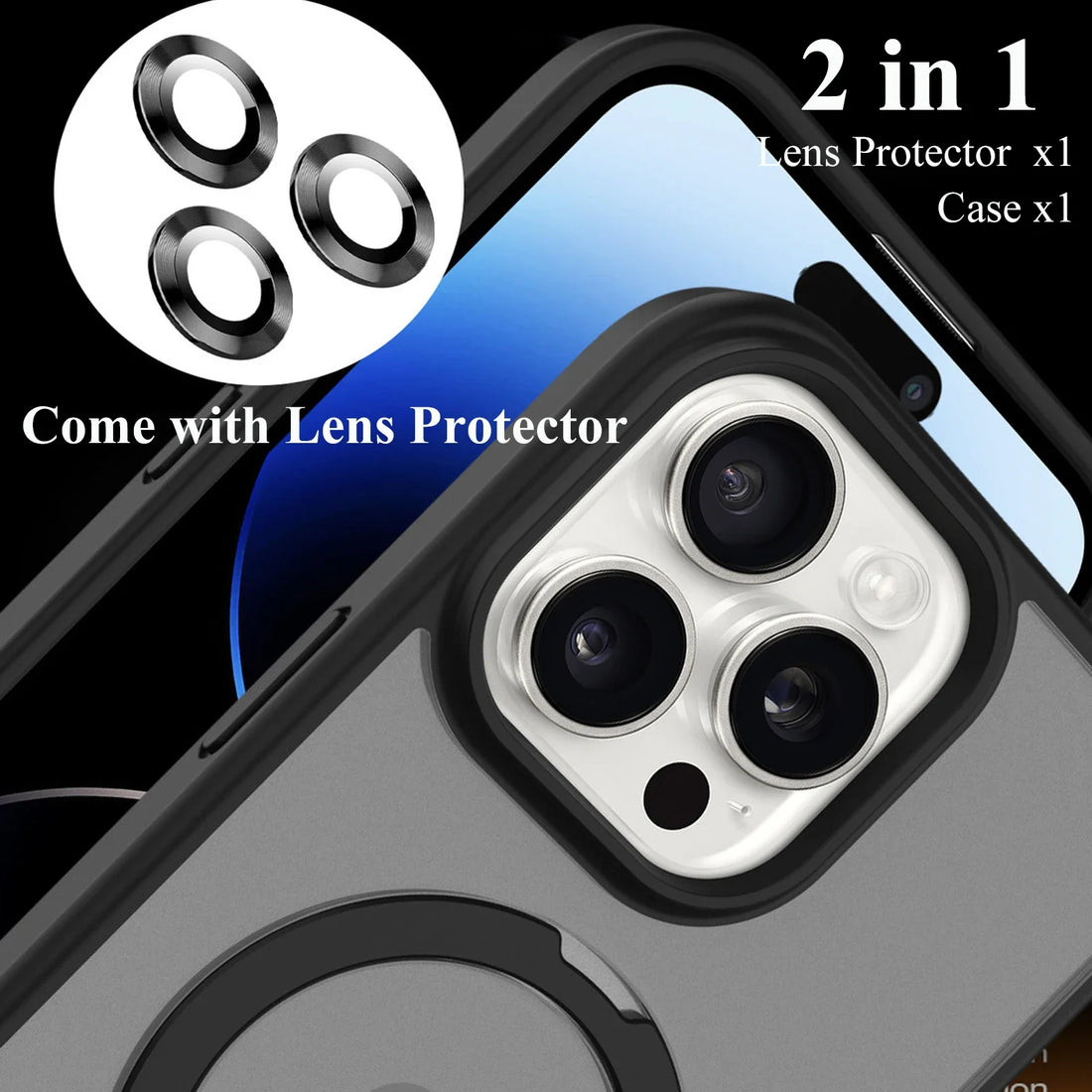 Saashi Magnetic Phone Case with Ring Stand & Translucent Protector.