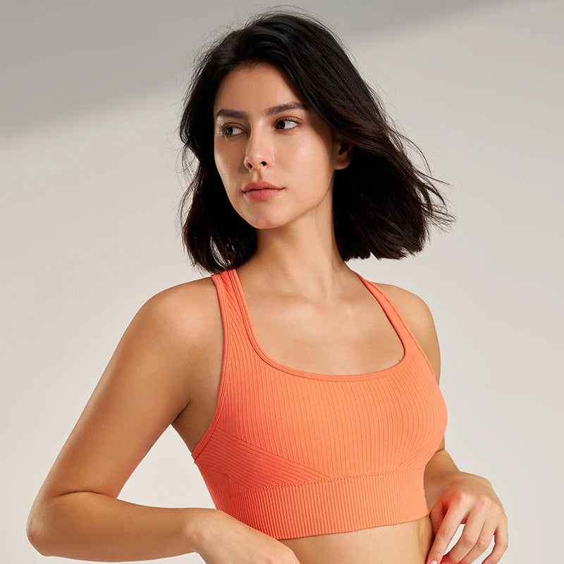Saashi Plus Size Shockproof Seamless Workout Bra Quick Dry U Neck Yoga Top.