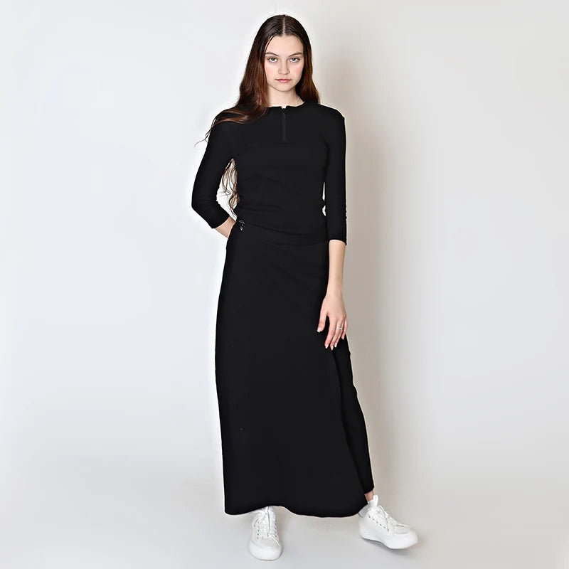 Saashi 2-Piece Women's Dress Set: Half Zip Cotton Rib T-Shirt Maxi Dress
