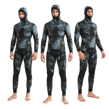 Saashi 3MM Men’s Neoprene Wetsuit Hooded Camouflage 2-Piece Diving Snorkeling Freediving Suit