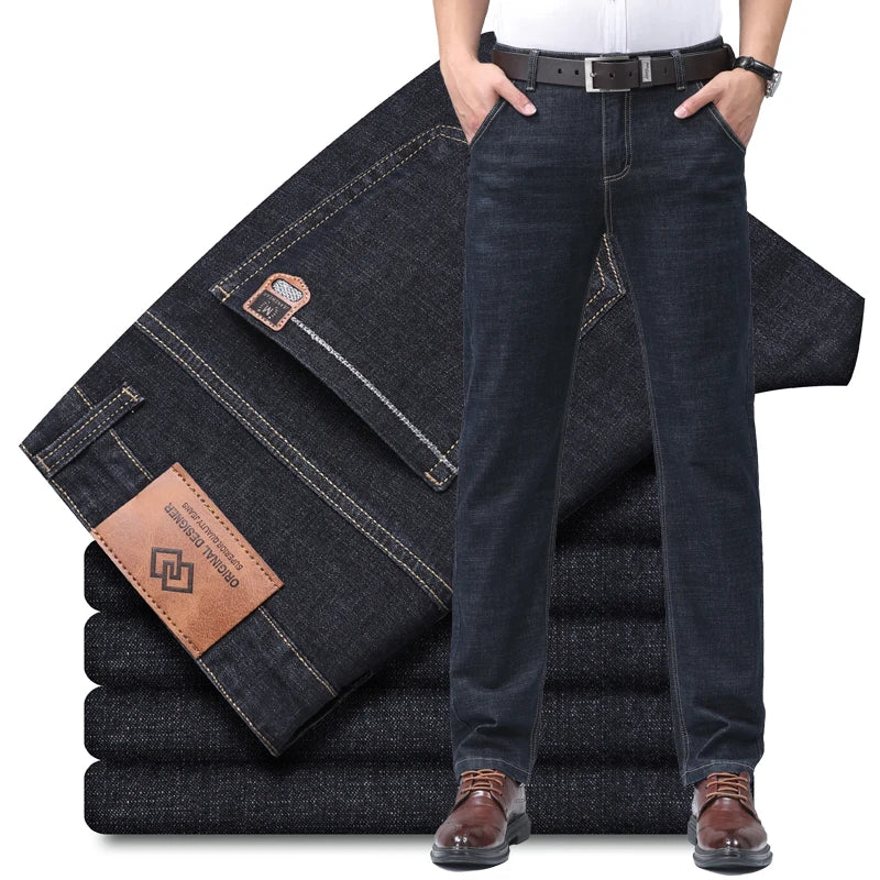 Saashi Denim Jeans Casual Fashion Elastic Regular Fit Straight Trousers for Men