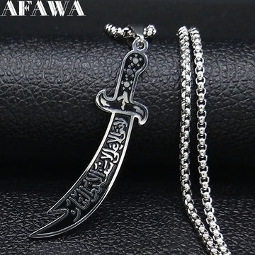 Saashi Imam Ali Zulfiqar Sword Necklace Stainless Steel Islamic Jewelry for Men