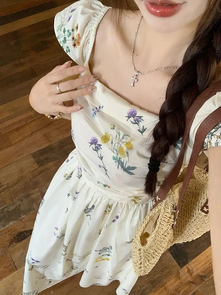 Saashi Floral Square Neck Maxi Dress Korean Style Summer Dress