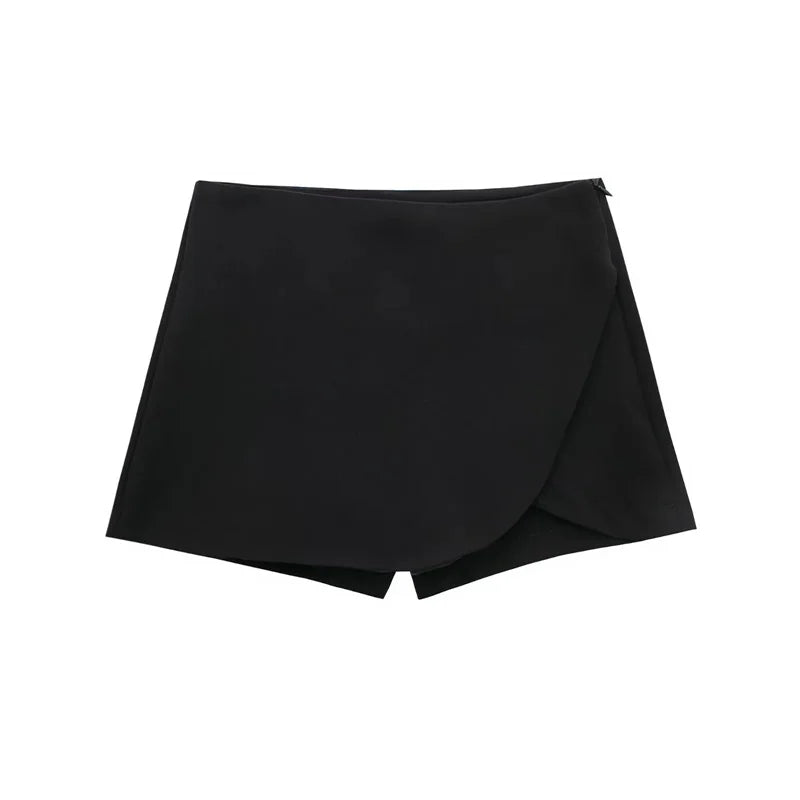 Saashi Black High Waist Asymmetric Skort for Women – Summer Casual Mini Skirt Shorts