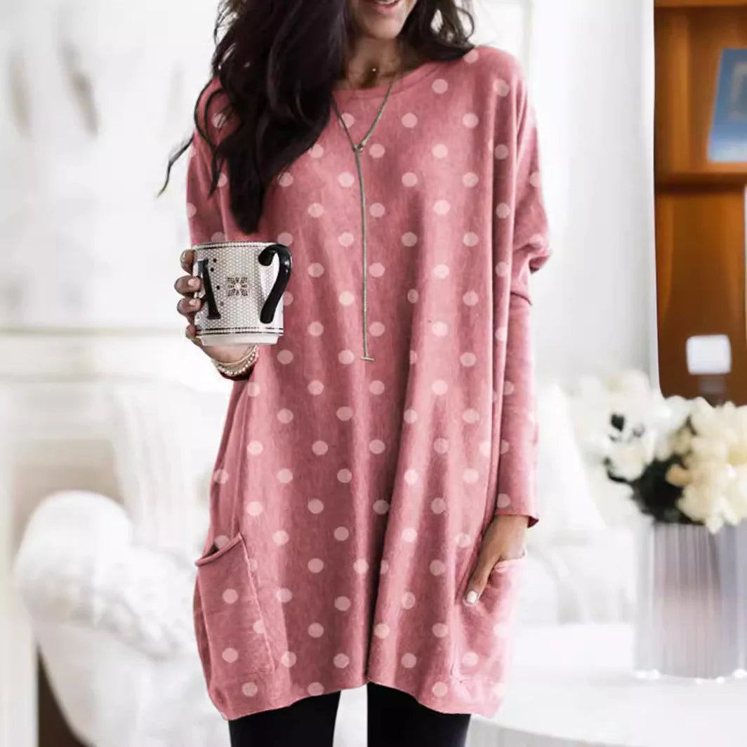Saashi Casual Dot Heart Pullover Tunic Top for Women with Pocket Long Sleeve T-Shirt