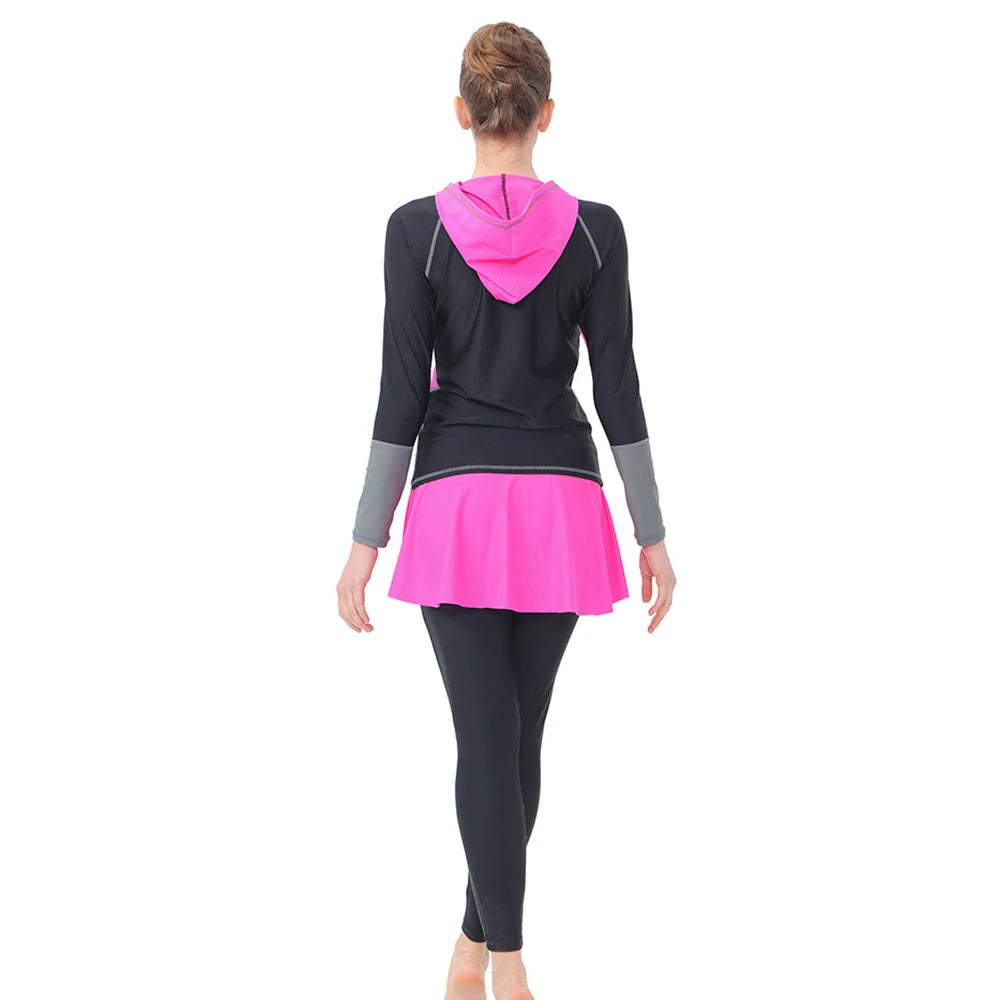 Saashi Conservative Two-Piece Long Sleeve Swimsuit with Sun Protection Hat for Women