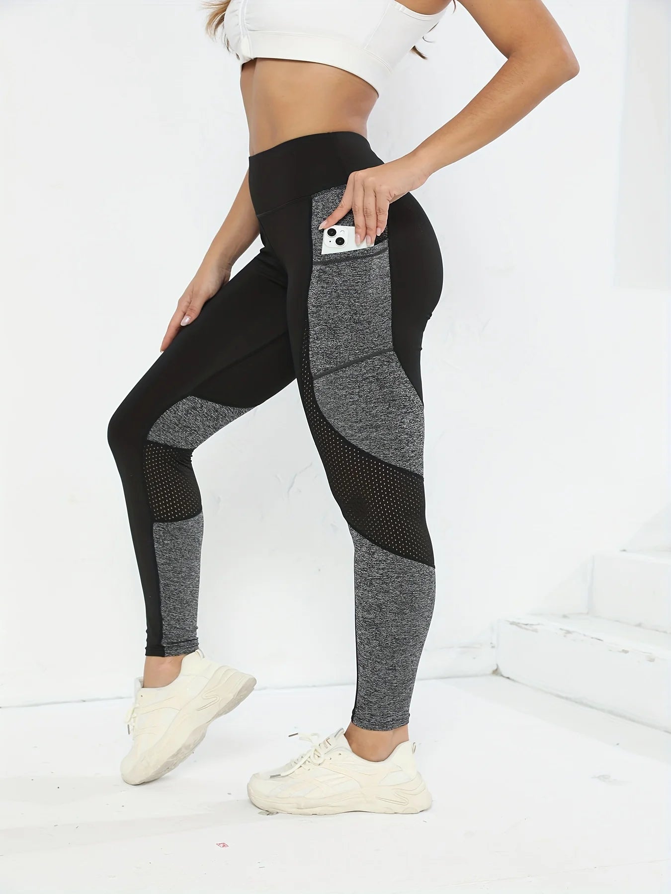 Saashi Women's High-Waist Yoga Leggings with Pockets and Mesh
