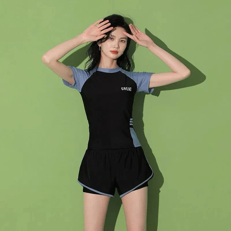 Saashi Fashion Women's Swimming Suit Ladies Patchwork Short Sleeve
