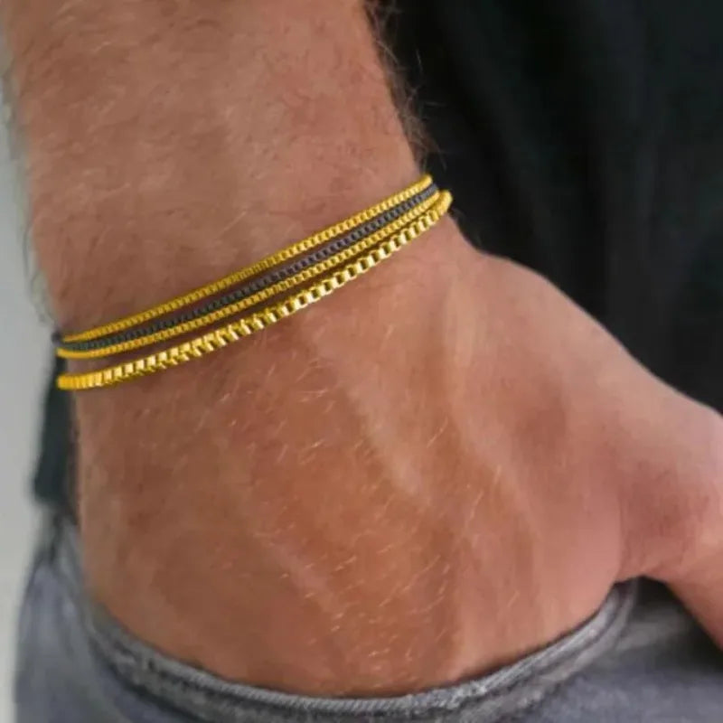Saashi 4Pcs Stainless Steel Adjustable Box Chain Bracelets Men Vintage Silver Cuban.