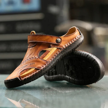 Saashi Men’s Genuine Leather Summer Sandals: Non-Slip Beach Slippers
