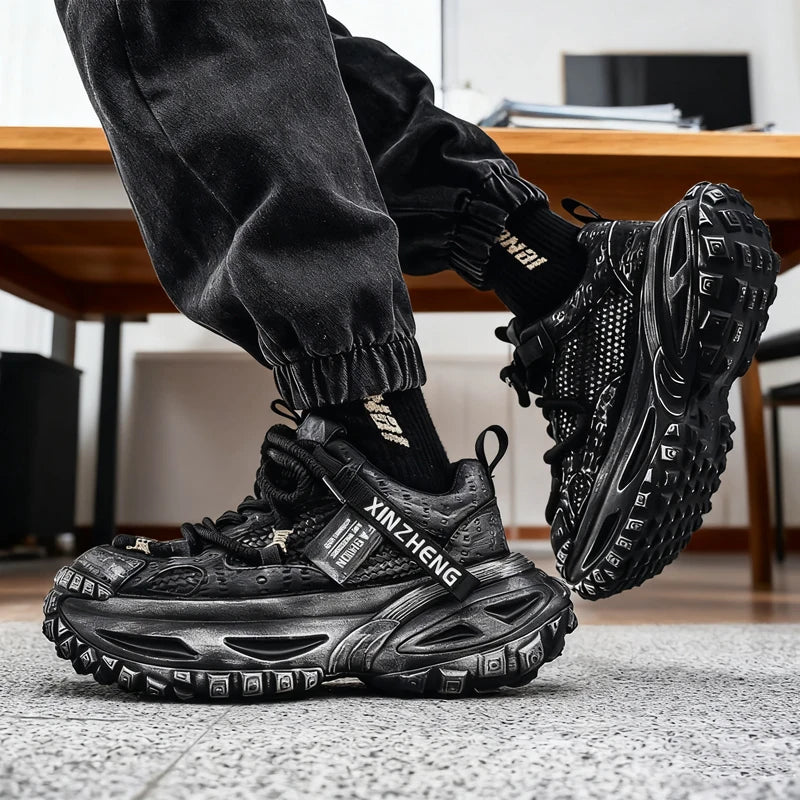 Saashi Shoes Men Mesh Breathable Platform Sneakers Light Luxury High-end Casual Trend Comfort.