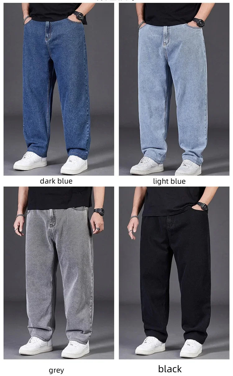 Saashi Men's Plus Size Jeans Elastic Waistband Straight Tube Loose Street Wear.
