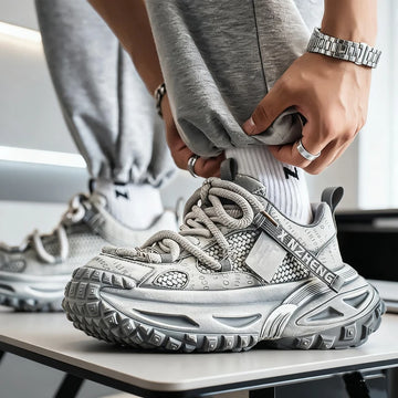 Saashi Shoes Men Mesh Breathable Platform Sneakers Light Luxury High-end Casual Trend Comfort.