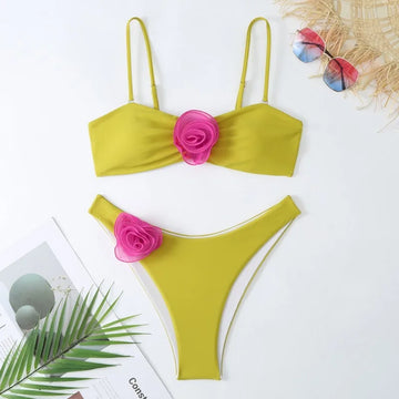 Saashi 3D Flower Bikini Set - Two-Piece Swimsuit with Tie-Back Top