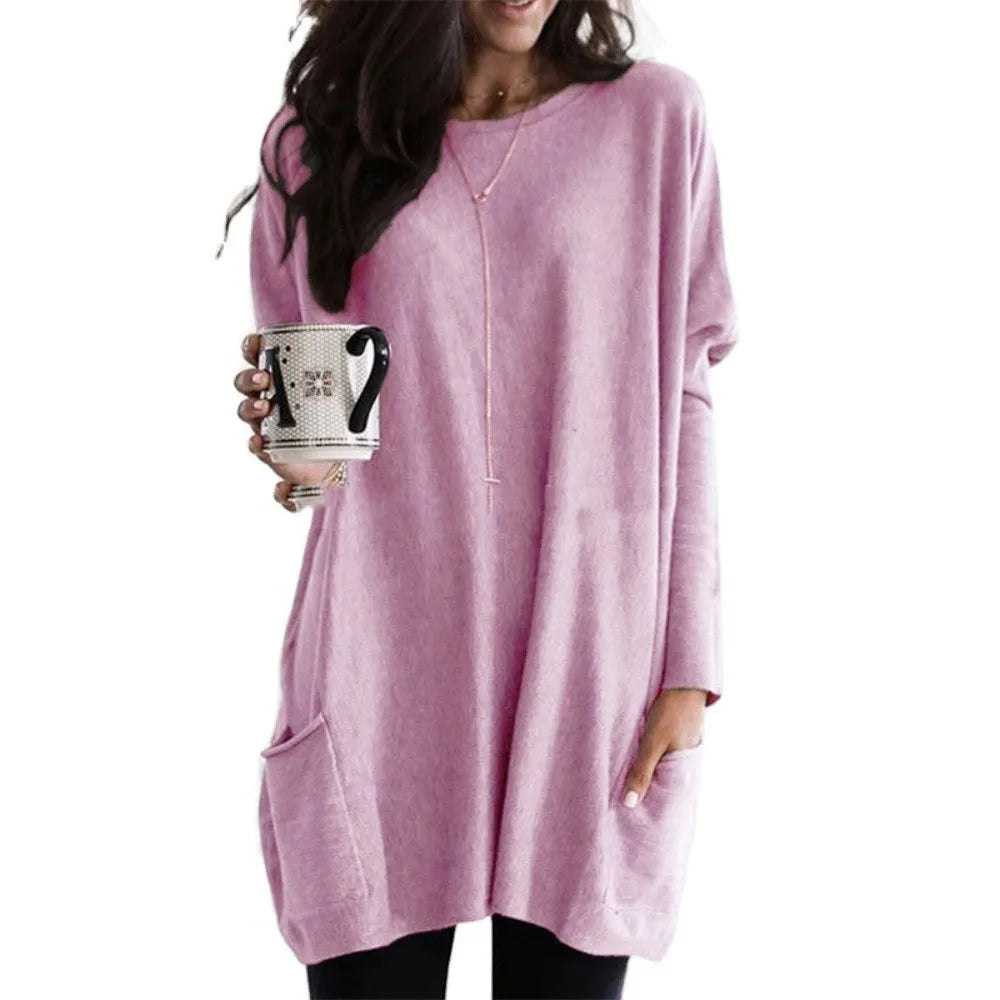 Saashi Long Sleeve Tunic Top with Pocket for Women Casual Loose Fit Plus Size Pullover