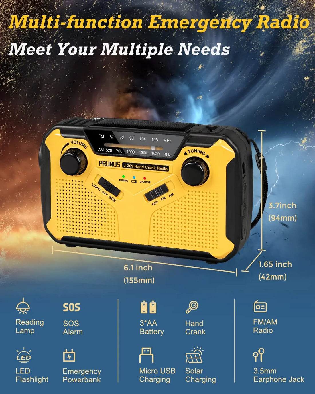 Saashi Solar Hand-Crank Emergency Radio