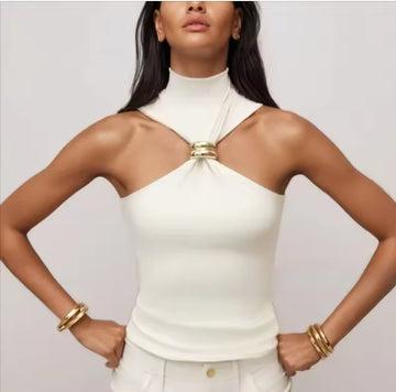 Saashi Sleeveless Crop Tank Top Slim Fit Off Shoulder Style