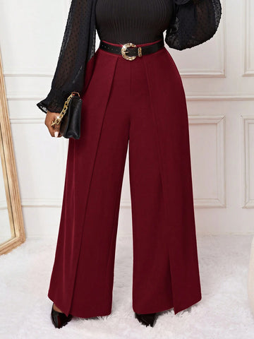 Saashi Plus Size Satin Wide Leg Trousers for Women with Belt and Pockets 0-4XL