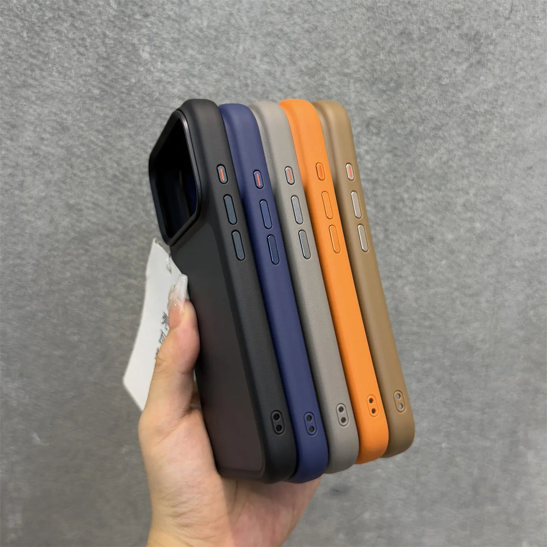 Saashi Luxury Dual Color Matte Shockproof Phone Case with Metal Buttons.