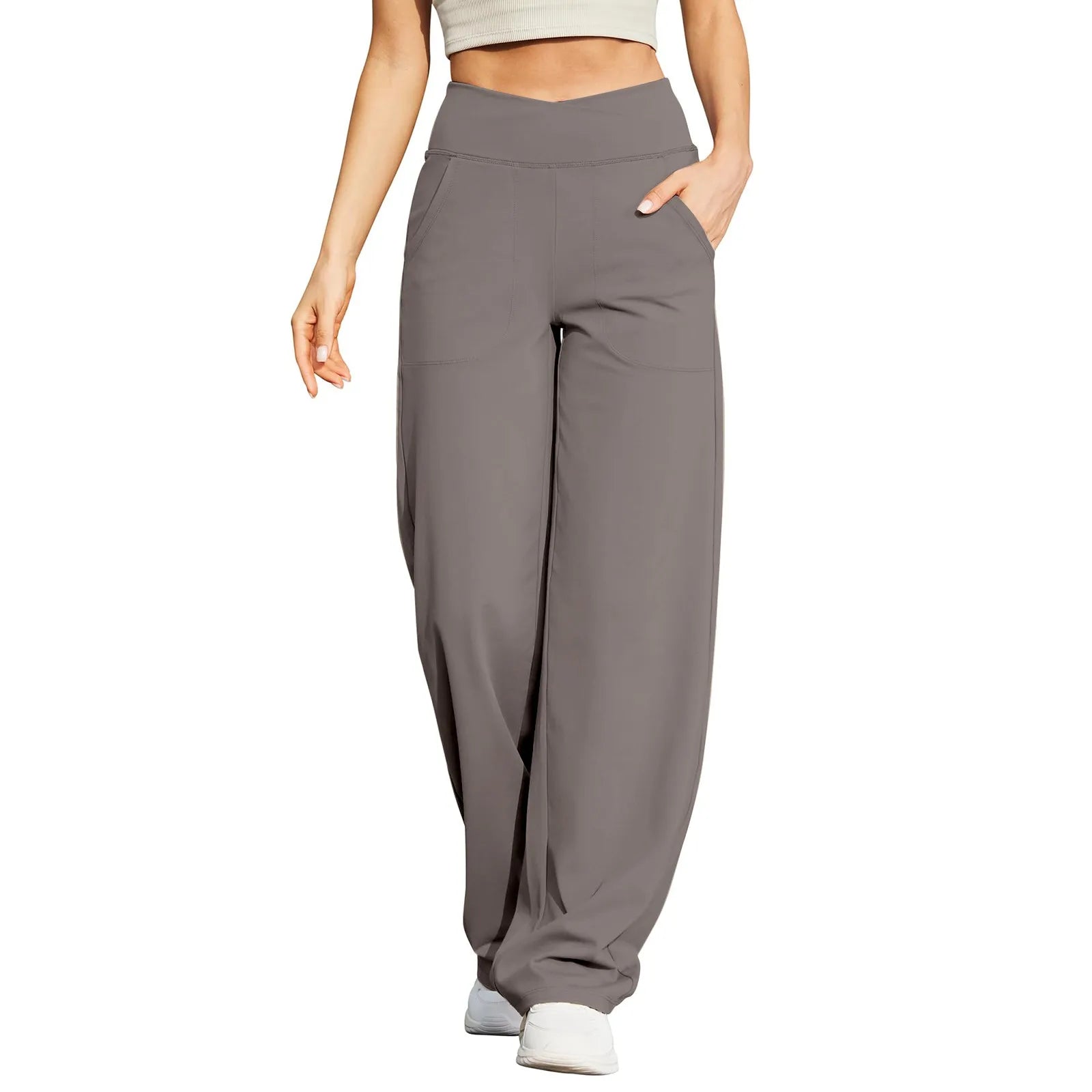 Saashi Casual Wide-Leg Pants - High Elastic Waist and Straight Leg