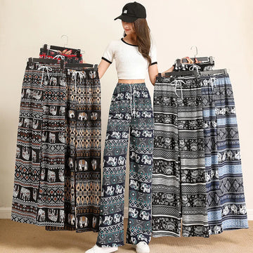 SAASHI  Women Wide Leg Pants High Waist Elephant Print Pant