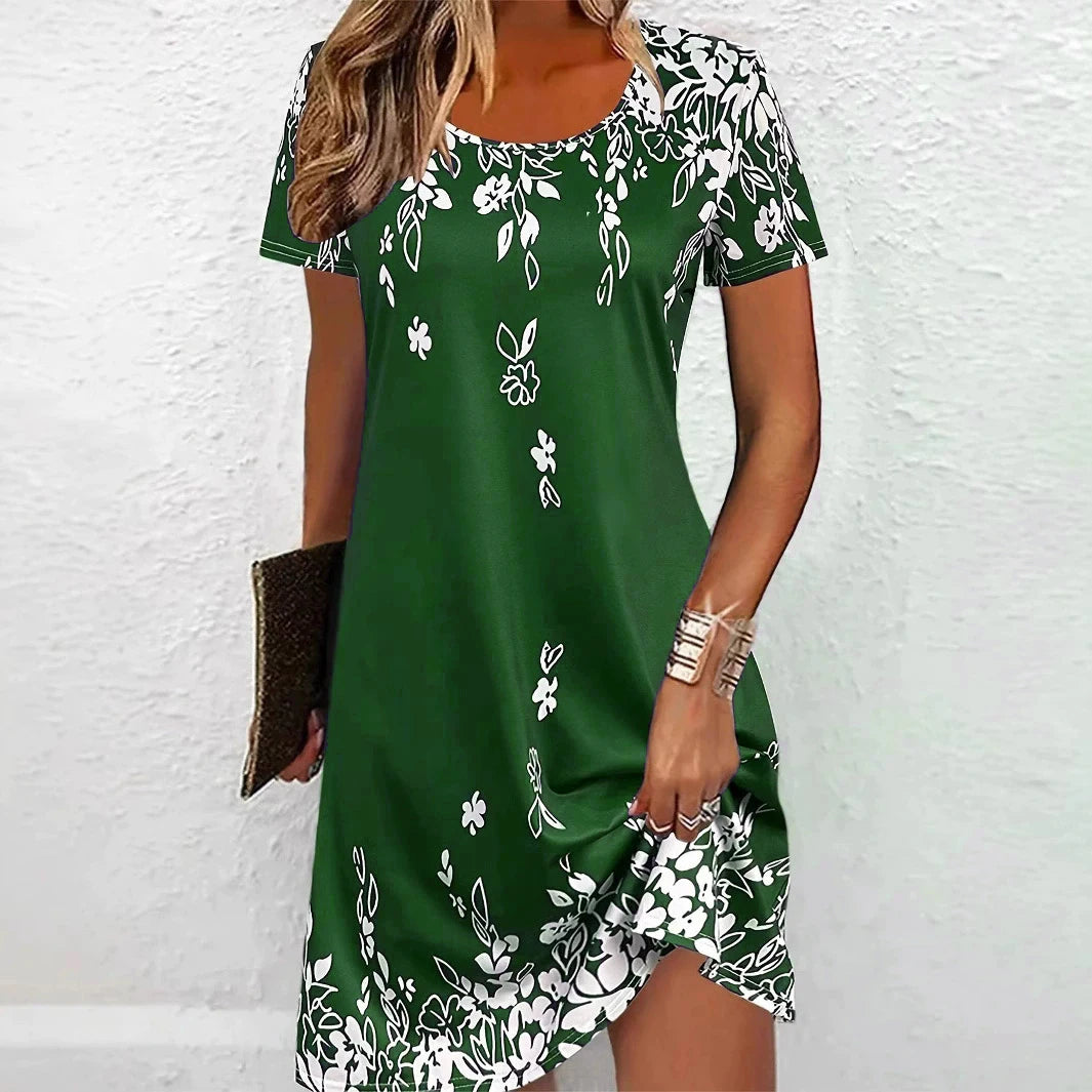 Saashi Floral Mini Dress Short Sleeve Plus Size Casual Style
