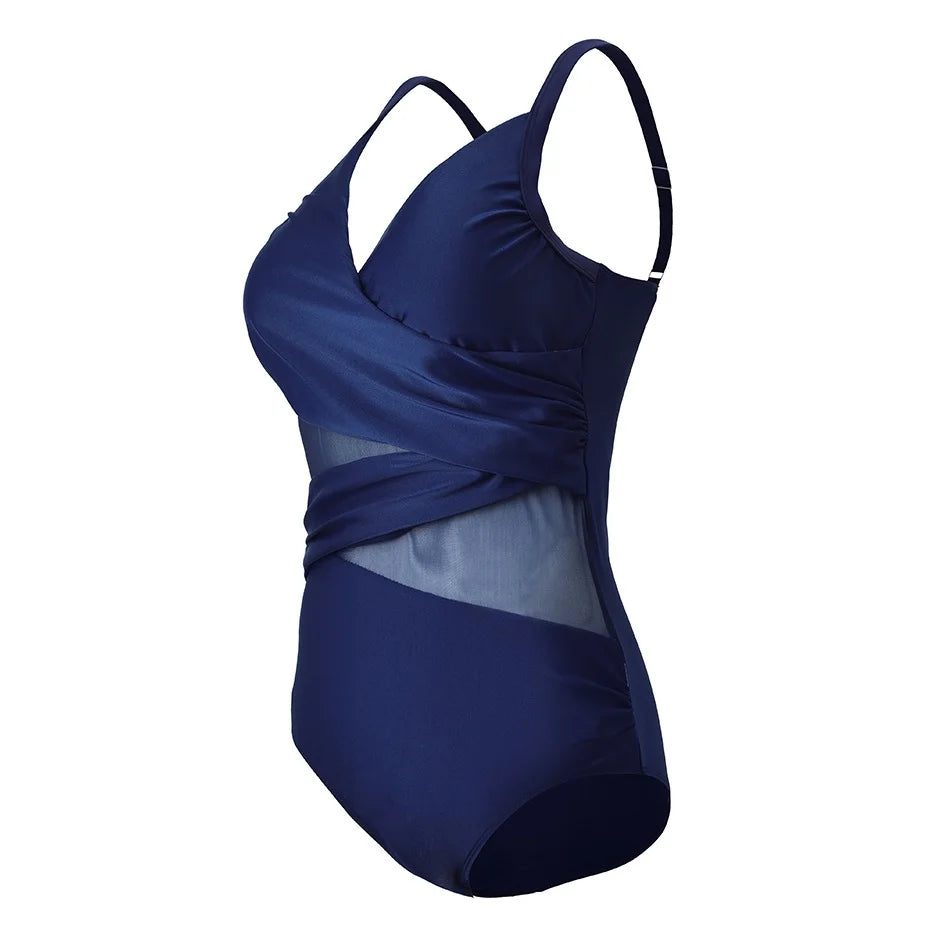 Saashi Plus Size One-Piece Mesh Patchwork Swimsuit for Women Vintage Style Bathing Suit M-4XL
