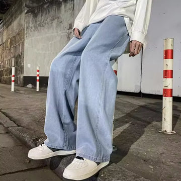 Saashi Men’s Baggy Oversize Straight Loose Casual Denim Trousers Solid Color Streetwear Pants