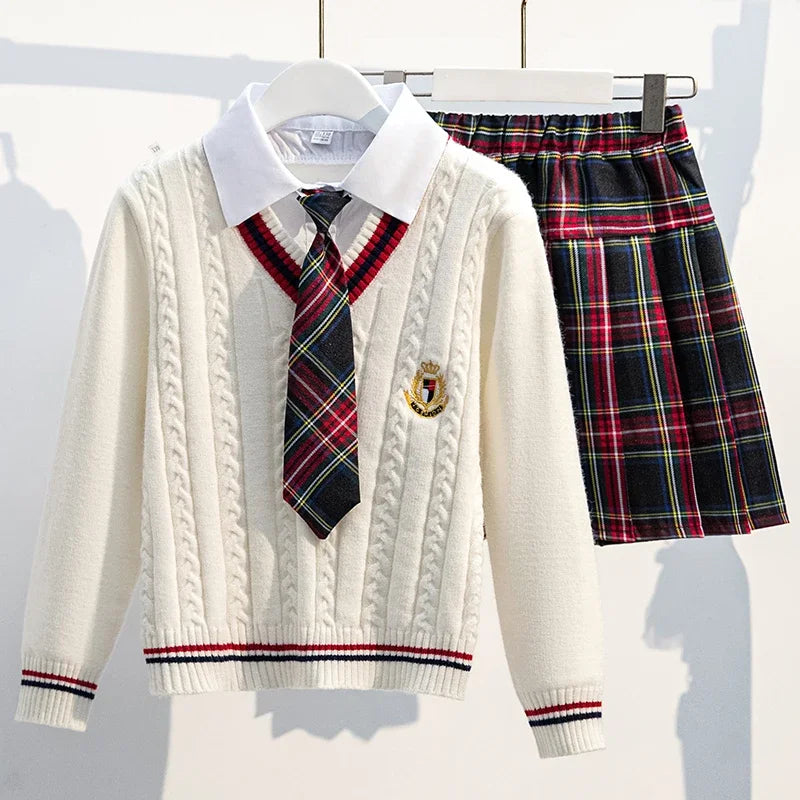 Saashi Teen Girls School Uniform Preppy Sweater Skirt Set Ages 12-14