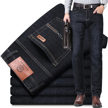 Saashi Men’s Stretch Fit Soft Denim Jeans Business Fashion Trousers Black and Blue