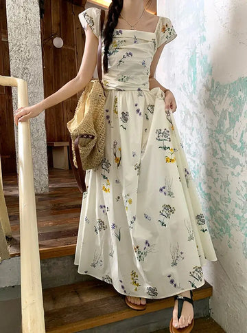 Saashi Floral Square Neck Maxi Dress Korean Style Summer Dress