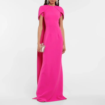 Saashi Hot Pink Mermaid Formal Evening Dress for Women Elegant Criss-Cross Prom Gown with Train