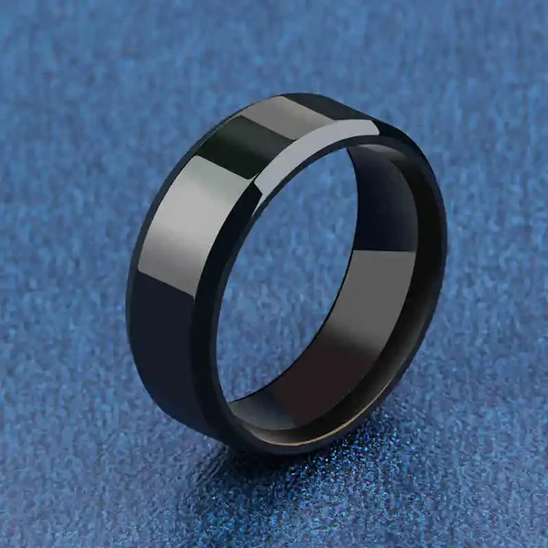 Saashi Stainless Steel Matte Black Band – Unisex Wedding & Engagement Ring