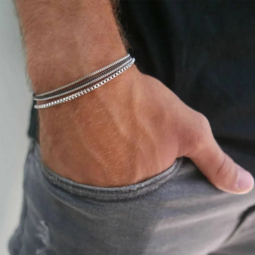 Saashi 4Pcs Stainless Steel Adjustable Box Chain Bracelets Men Vintage Silver Cuban.