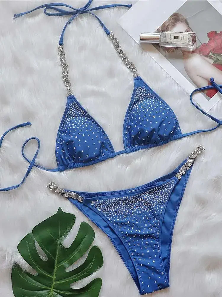Saashi Shiny Diamond Party Bikini Set with Lace-up Detail